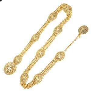 CHANEL CC Logos Horse Round Belt 36" Gold Tone Auth #0014